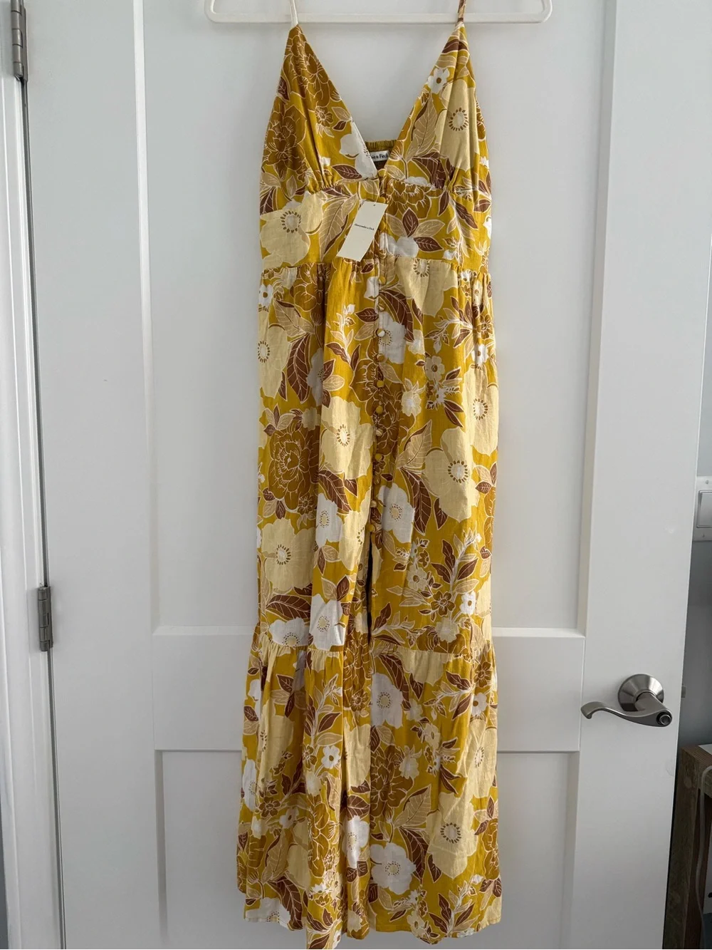 Abercrombie & Fitch yellow floral linen blend button through/front maxi dress MP